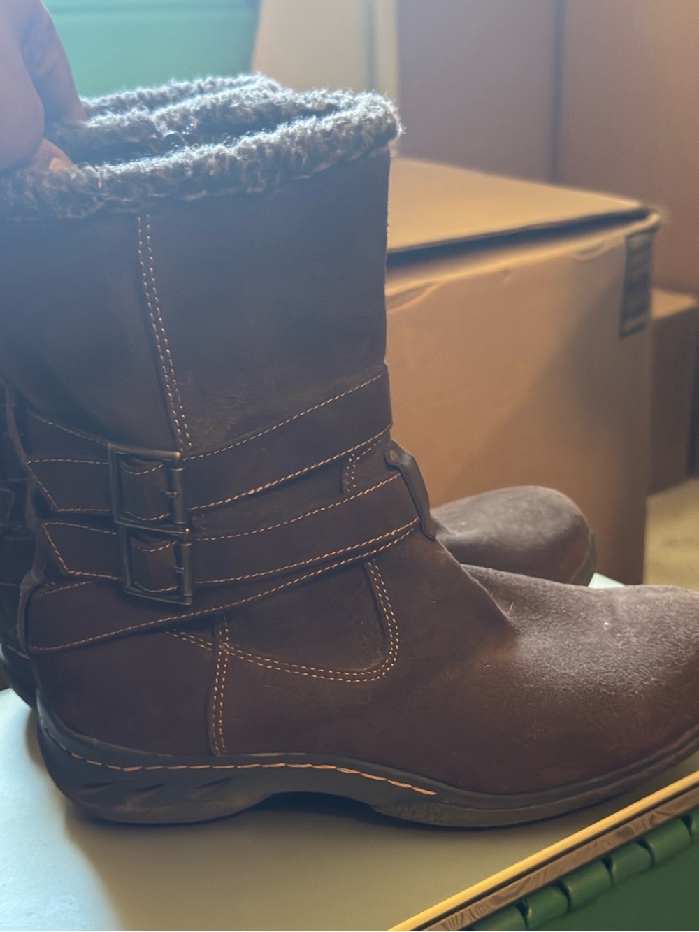 Faded Glory Brown Faux Fur Lined Winter Rain Boots